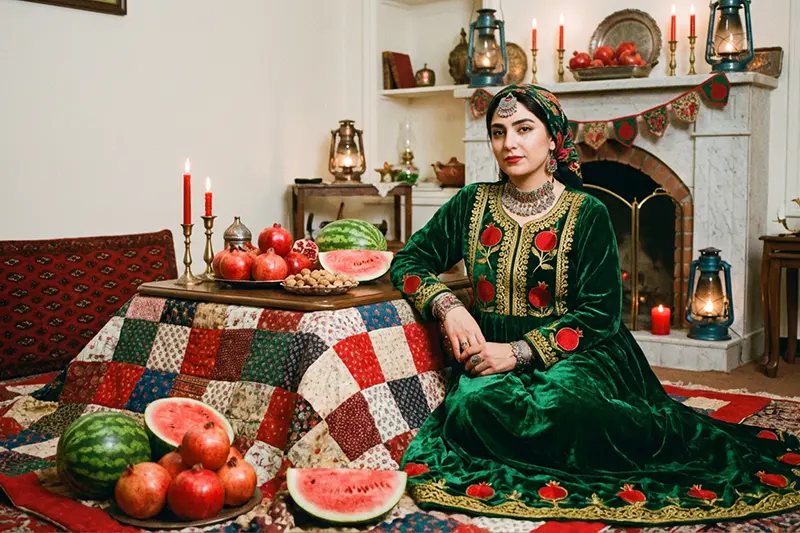 استایل یلدایی | لباس یلدایی با پارچه مخمل